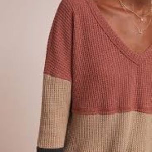 Anthropologie Waffle Knit Colorblock Pullover
